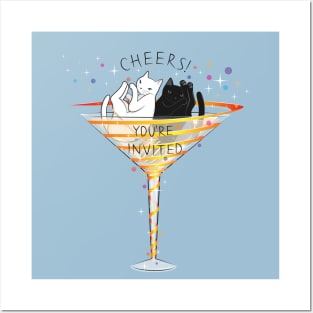 Cheers! Welcome to Martini Cats Party Posters and Art